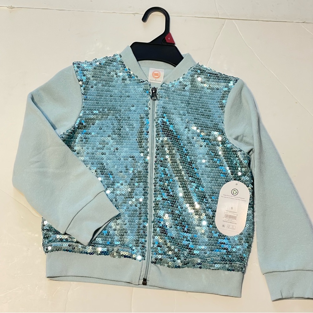 Wonder Nation Girls Sequin Bomber Jacket, Sizes 6